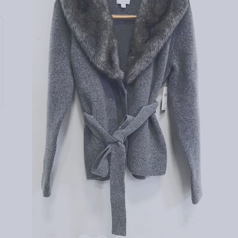 Anthropologie Faux Fur Sweater Jacket